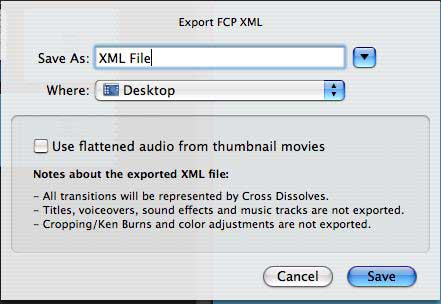 iMovie '08 XML export window