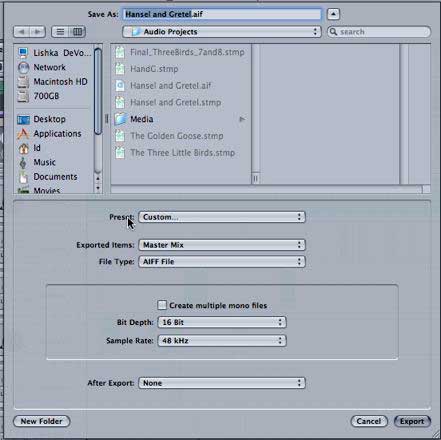 Soundtrack Pro Export Window