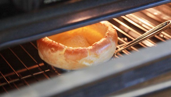 Dutch Baby Pancake right before leaving the oven.