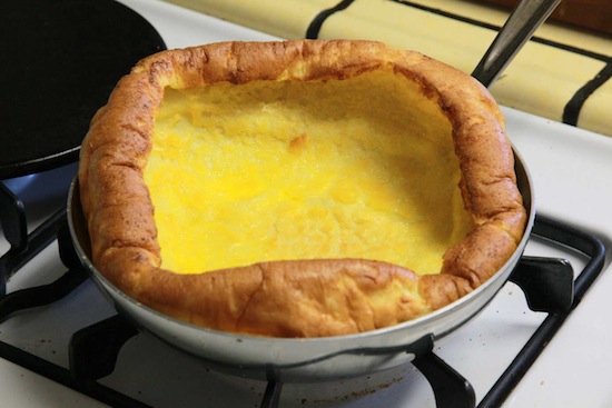 Dutch Baby Pancake after it has fallen.